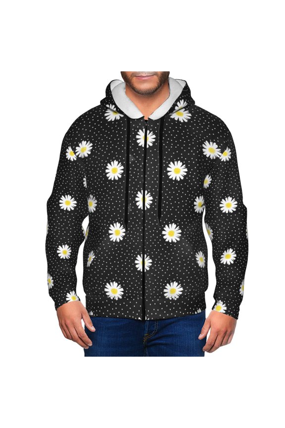 Zip Up Hoodies for Men - daisy polka dot dotted black Long Sleeve Comfrt Men'S Fashion Hoodies & Sweatshirts, Jackets for Men Hoodies Pullover Clothing Clothes with Pouch