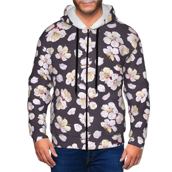 Zip Up Hoodies for Men - flowers berry blossom black Long Sleeve Comfrt Men'S Fashion Hoodies & Sweatshirts, Jackets for Men Hoodies Pullover Clothing Clothes with Pouch
