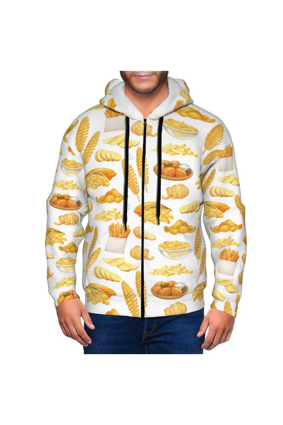 Zip Up Hoodies for Men - fries potato chips Long Sleeve Comfrt Men'S Fashion Hoodies & Sweatshirts, Jackets for Men Hoodies Pullover Clothing Clothes with Pouch