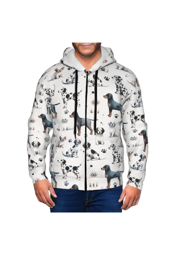 Zip Up Hoodies for Men - funny Cute Dog Dalmatian Long Sleeve Comfrt Men'S Fashion Hoodies & Sweatshirts, Jackets for Men Hoodies Pullover Clothing Clothes with Pouch