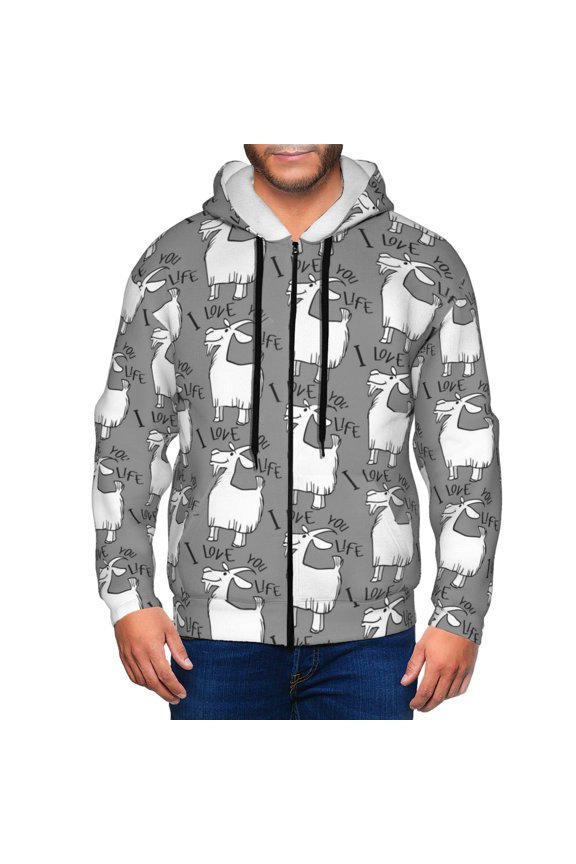 Zip Up Hoodies for Men - goat funny grey cute Long Sleeve Comfrt Men'S Fashion Hoodies & Sweatshirts, Jackets for Men Hoodies Pullover Clothing Clothes with Pouch