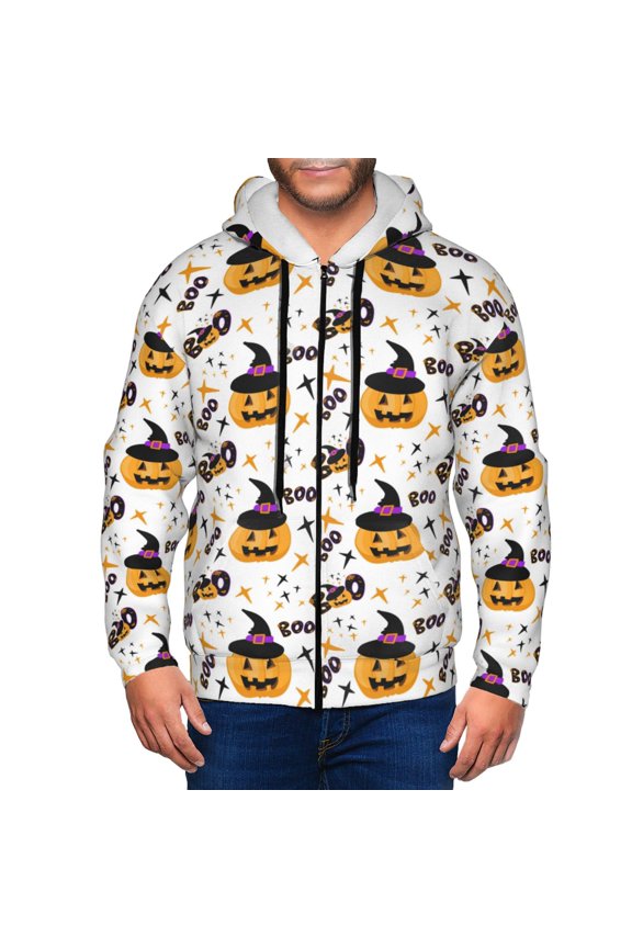 Zip Up Hoodies for Men - halloween pumpkin hat boo Long Sleeve Comfrt Men'S Fashion Hoodies & Sweatshirts, Jackets for Men Hoodies Pullover Clothing Clothes with Pouch