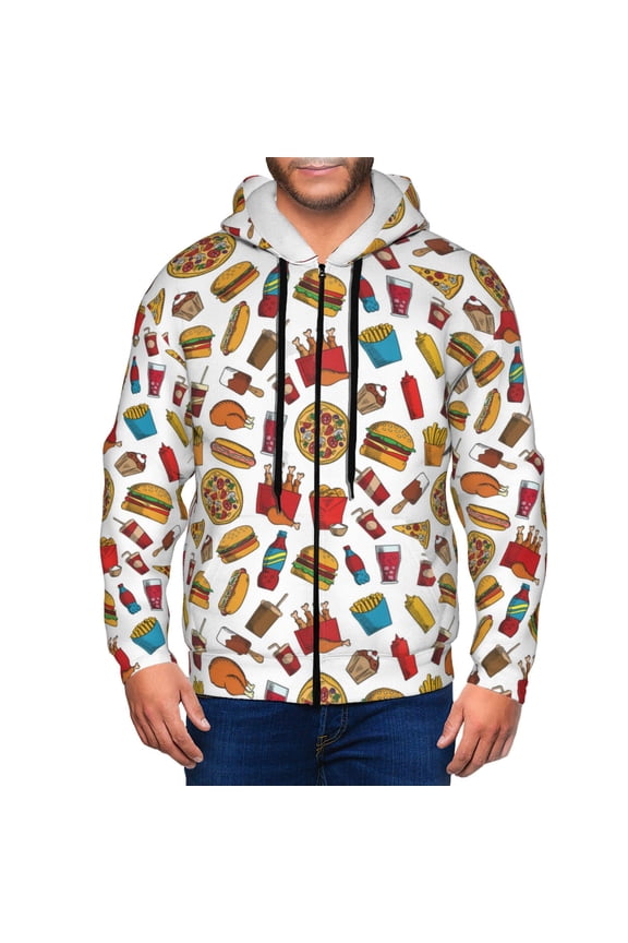 Zip Up Hoodies for Men - hot dog Pizza Long Sleeve Comfrt Men'S Fashion Hoodies & Sweatshirts, Jackets for Men Hoodies Pullover Clothing Clothes with Pouch
