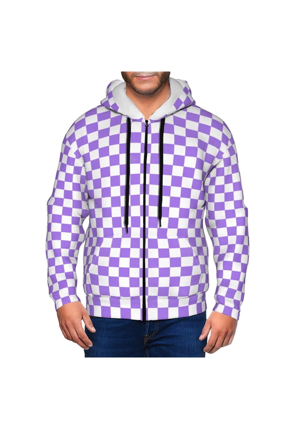Zip Up Hoodies for Men - lilac checkered Long Sleeve Comfrt Men'S Fashion Hoodies & Sweatshirts, Jackets for Men Hoodies Pullover Clothing Clothes with Pouch