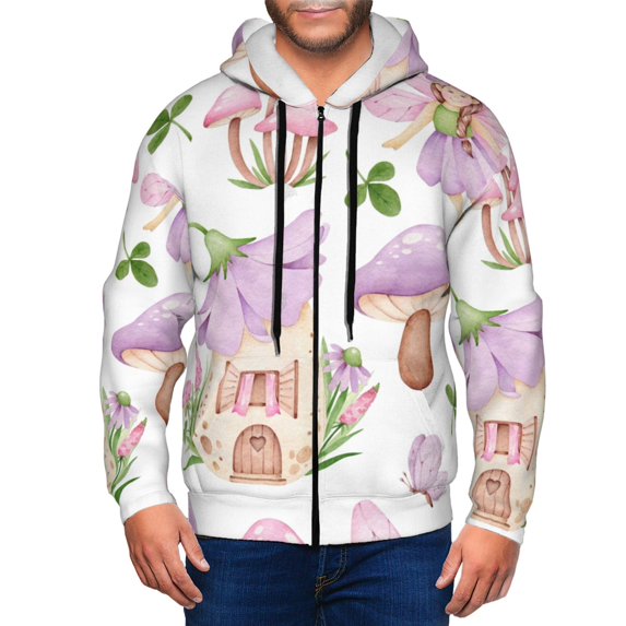 Zip Up Hoodies for Men - mushroom fairy house Long Sleeve Comfrt Men'S Fashion Hoodies & Sweatshirts, Jackets for Men Hoodies Pullover Clothing Clothes with Pouch