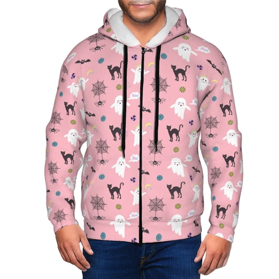 Zip Up Hoodies for Men - pink pattern spooky Long Sleeve Comfrt Men'S Fashion Hoodies & Sweatshirts, Jackets for Men Hoodies Pullover Clothing Clothes with Pouch