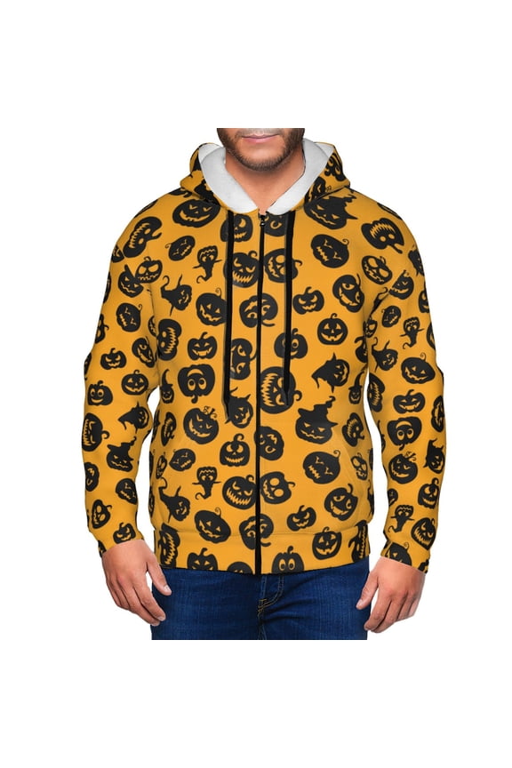 Zip Up Hoodies for Men - pumpkins print halloween Long Sleeve Comfrt Men'S Fashion Hoodies & Sweatshirts, Jackets for Men Hoodies Pullover Clothing Clothes with Pouch