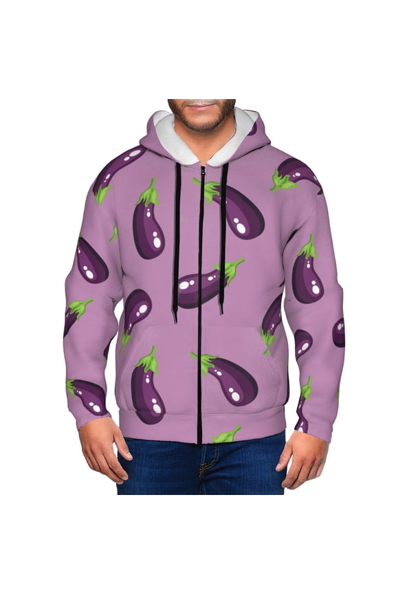 Zip Up Hoodies for Men - purple Eggplant Pattern Long Sleeve Comfrt Men'S Fashion Hoodies & Sweatshirts, Jackets for Men Hoodies Pullover Clothing Clothes with Pouch