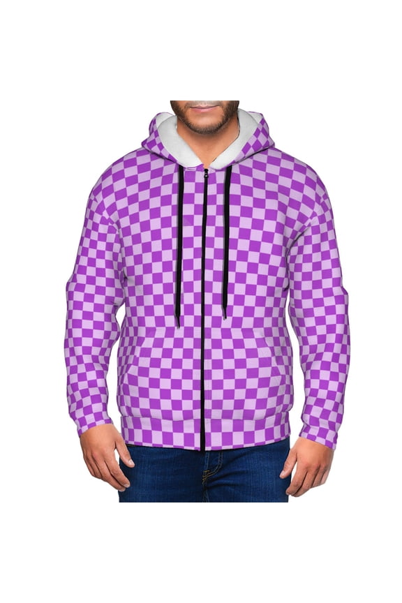 Zip Up Hoodies for Men - purple lilac checkered Long Sleeve Comfrt Men'S Fashion Hoodies & Sweatshirts, Jackets for Men Hoodies Pullover Clothing Clothes with Pouch