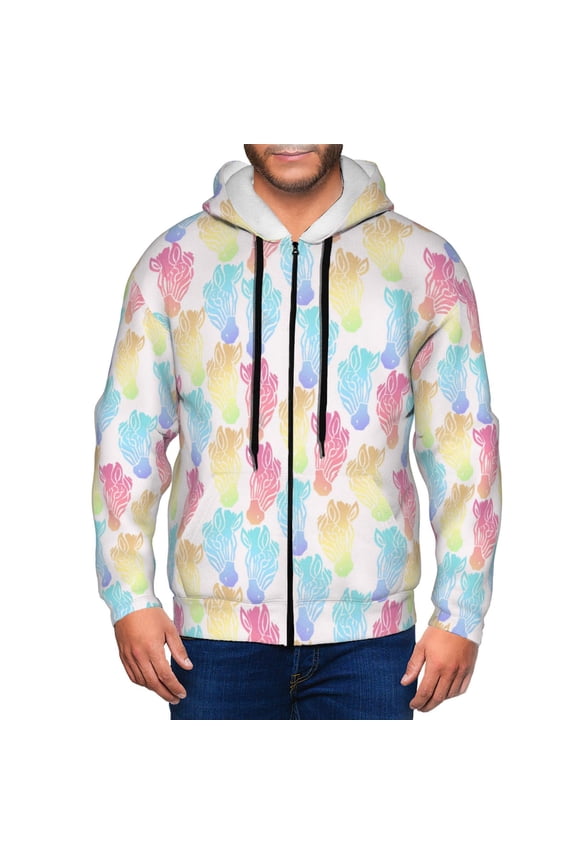 Zip Up Hoodies for Men - rainbow color zebra cute Long Sleeve Comfrt Men'S Fashion Hoodies & Sweatshirts, Jackets for Men Hoodies Pullover Clothing Clothes with Pouch