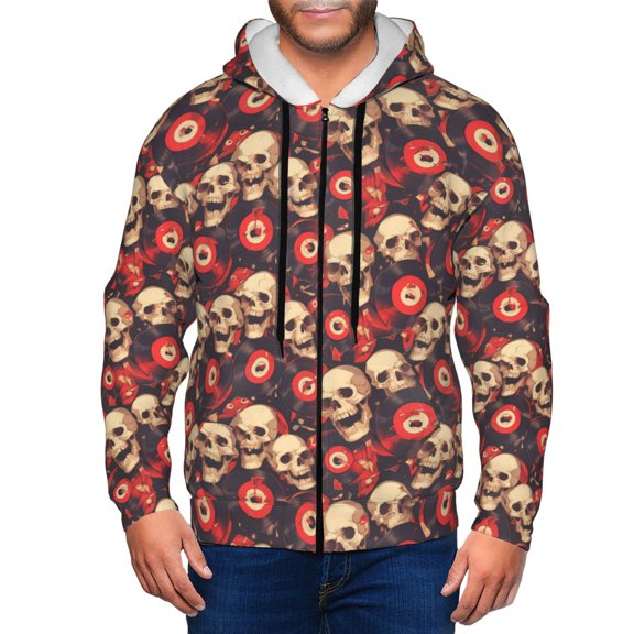 Zip Up Hoodies for Men - record Skull rock Long Sleeve Comfrt Men'S Fashion Hoodies & Sweatshirts, Jackets for Men Hoodies Pullover Clothing Clothes with Pouch