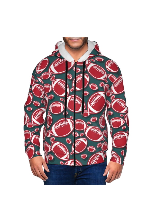 Zip Up Hoodies for Men - red American football Rugby Long Sleeve Comfrt Men'S Fashion Hoodies & Sweatshirts, Jackets for Men Hoodies Pullover Clothing Clothes with Pouch