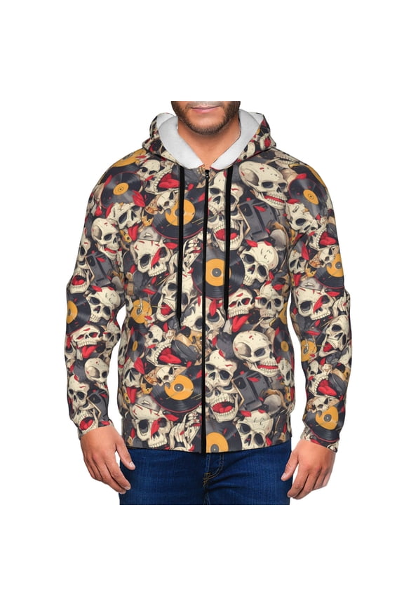 Zip Up Hoodies for Men - rock Skull record artist Long Sleeve Comfrt Men'S Fashion Hoodies & Sweatshirts, Jackets for Men Hoodies Pullover Clothing Clothes with Pouch