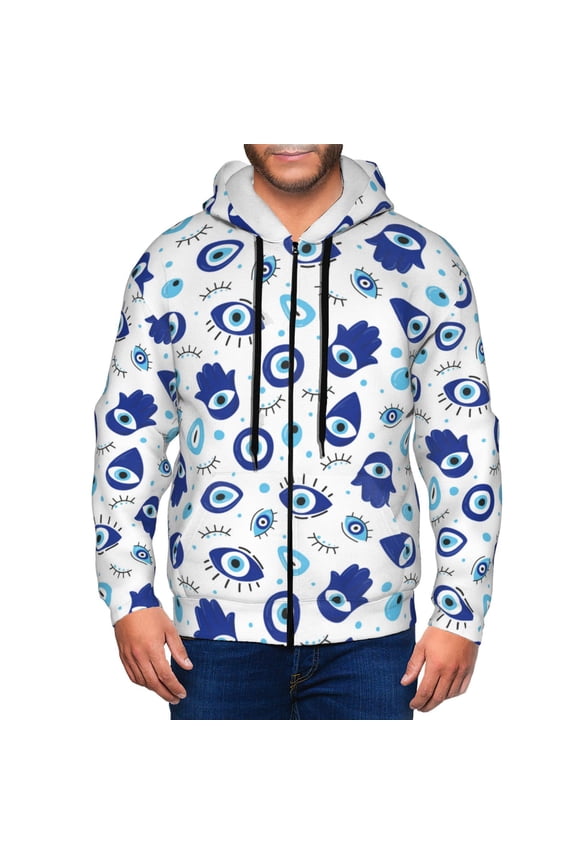 Zip Up Hoodies for Men - vintage blue evil eye Long Sleeve Comfrt Men'S Fashion Hoodies & Sweatshirts, Jackets for Men Hoodies Pullover Clothing Clothes with Pouch
