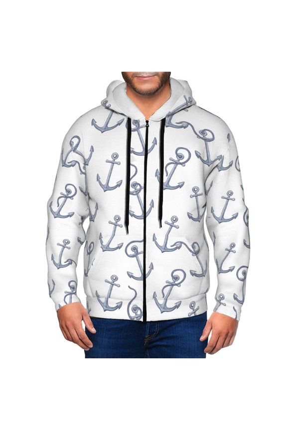 Zip Up Hoodies for Men - vintage gray anchor rope Long Sleeve Comfrt Men'S Fashion Hoodies & Sweatshirts, Jackets for Men Hoodies Pullover Clothing Clothes with Pouch