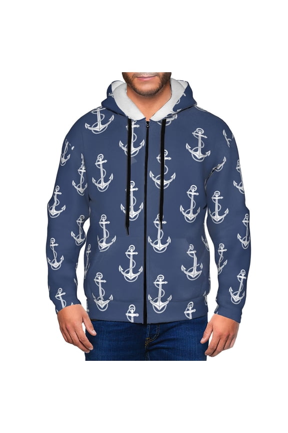 Zip Up Hoodies for Men - white Anchor rope navyblue vintage Long Sleeve Comfrt Men'S Fashion Hoodies & Sweatshirts, Jackets for Men Hoodies Pullover Clothing Clothes with Pouch