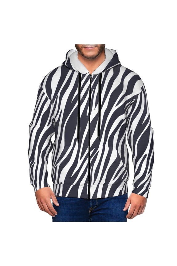 Zip Up Hoodies for Men - zebra print black white print Long Sleeve Comfrt Men'S Fashion Hoodies & Sweatshirts, Jackets for Men Hoodies Pullover Clothing Clothes with Pouch
