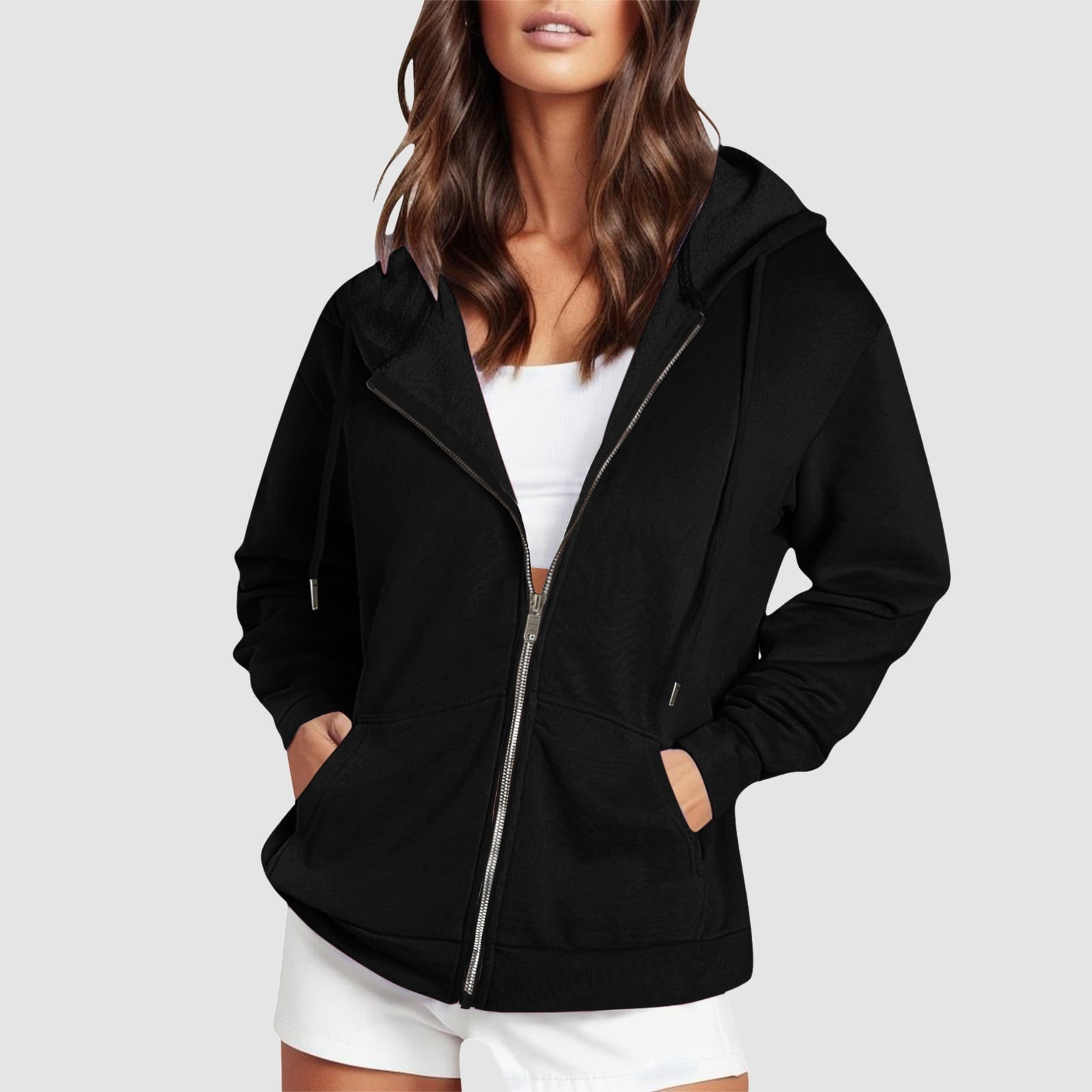 Zip Up Hoodies for Women Clearance Baggy Cozy Hoodie Basic Workout Comfy  Sweatshirt Casual Long Sleeve Y2k Sweatshirts Essentials Oversized Hoodies  for Teen Girls Black XL - Walmart.com