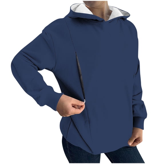 Zip Up Hoodies Women Long Sleeve Casual Solid Color Pullover Tops Breastfeeding Hooded Sweatshirts Jacket with Hood