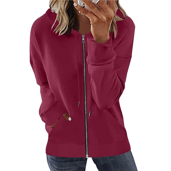 Zip Up Hoodies for Womens Pullover Fashion Plus Size Long Sleeve Zipper Open Front Loose Outerwear Printing Blouse Coat Tops Pockets Hooded Blouse Presents for Women Up to 65% off!