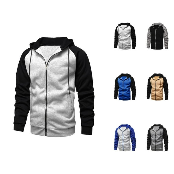 Zip Up Hoodies for Men 2025 Long Sleeve Color Block Hooded Sweatshirt with Pocket Loose Jacket Hoodie Mens Hoodies