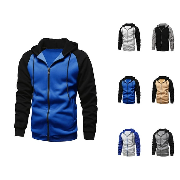 Zip Up Hoodies for Men 2025 Long Sleeve Color Block Hooded Sweatshirt with Pocket Loose Jacket Hoodie Mens Hoodies