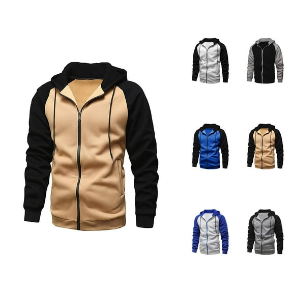 Zip Up Hoodies for Men 2025 Long Sleeve Color Block Hooded Sweatshirt with Pocket Loose Jacket Hoodie Mens Hoodies