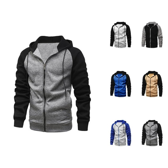 Zip Up Hoodies for Men 2025 Long Sleeve Color Block Hooded Sweatshirt with Pocket Loose Jacket Hoodie Mens Hoodies