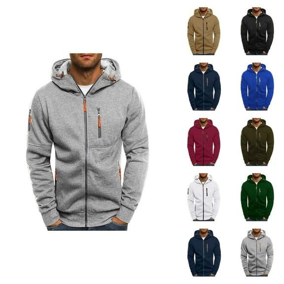 Zip Up Hoodies for Men 2025 Long Sleeve Essentials Hooded Sweatshirt with Pockets Pullover Jacket Hoodie Hoody