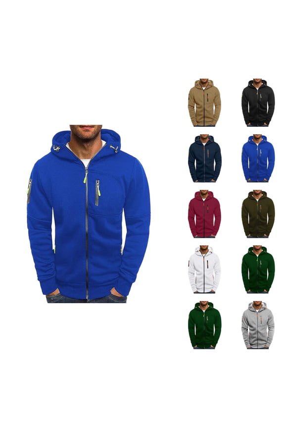 Zip Up Hoodies for Men 2025 Long Sleeve Essentials Hooded Sweatshirt with Pockets Pullover Jacket Hoodie Hoody