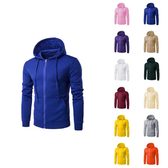 Zip Up Hoodies for Men 2025 Long Sleeve Essentials Hooded Sweatshirt with Pockets Pullover Jacket Mens Hoodies