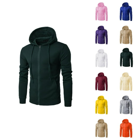 Zip Up Hoodies for Men 2025 Long Sleeve Essentials Hooded Sweatshirt with Pockets Pullover Jacket Mens Hoodies