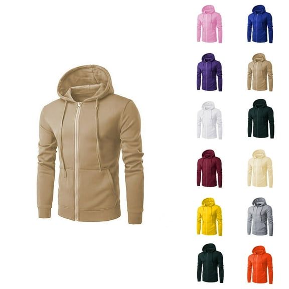 Zip Up Hoodies for Men 2025 Long Sleeve Essentials Hooded Sweatshirt with Pockets Pullover Jacket Mens Hoodies