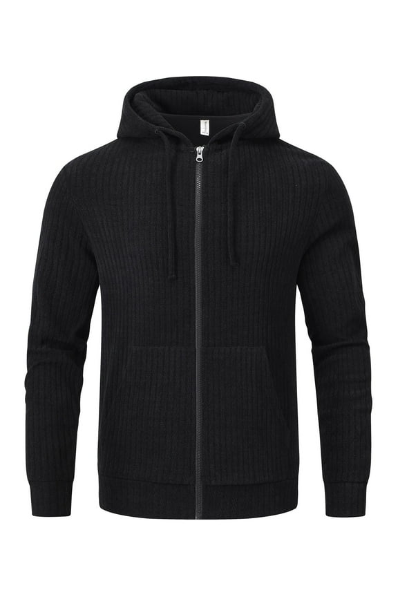 Zip Up Hoodies for Men Casual Lightweight Hoodie Full Zip Sweatshirt Casual Jacket Coat Black L