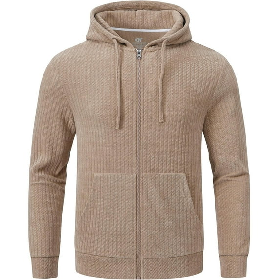 Zip Up Hoodies for Men Casual Lightweight Hoodie Full Zip Sweatshirt Casual Jacket Coat Khaki 2XL