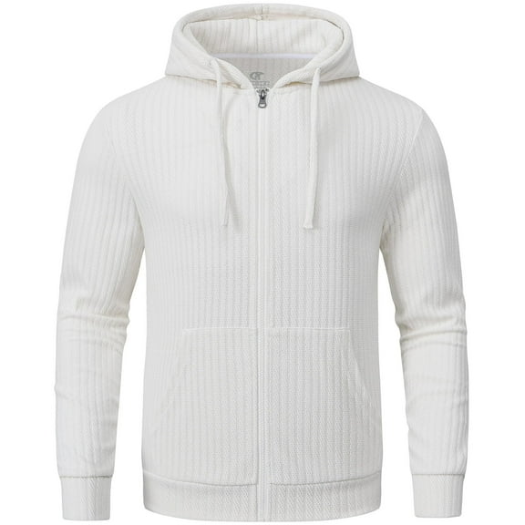 Zip Up Hoodies for Men Casual Lightweight Hoodie Full Zip Sweatshirt Casual Jacket Coat White 2XL