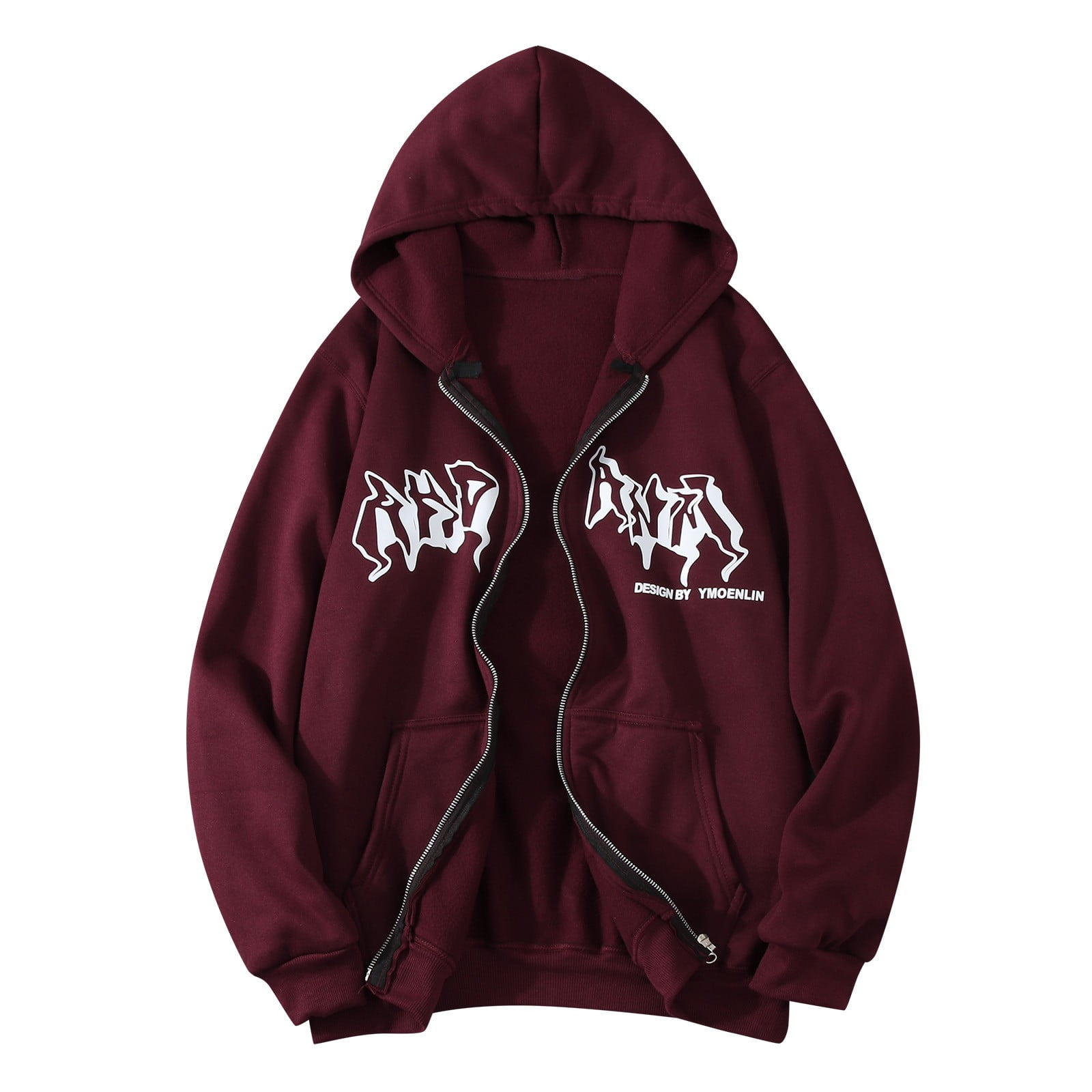 Zip Up Hoodies for Men Gothic Letter Graphic Sweatshirt Jackets Oversized Casual Hooded Sweatshirts with Pockets