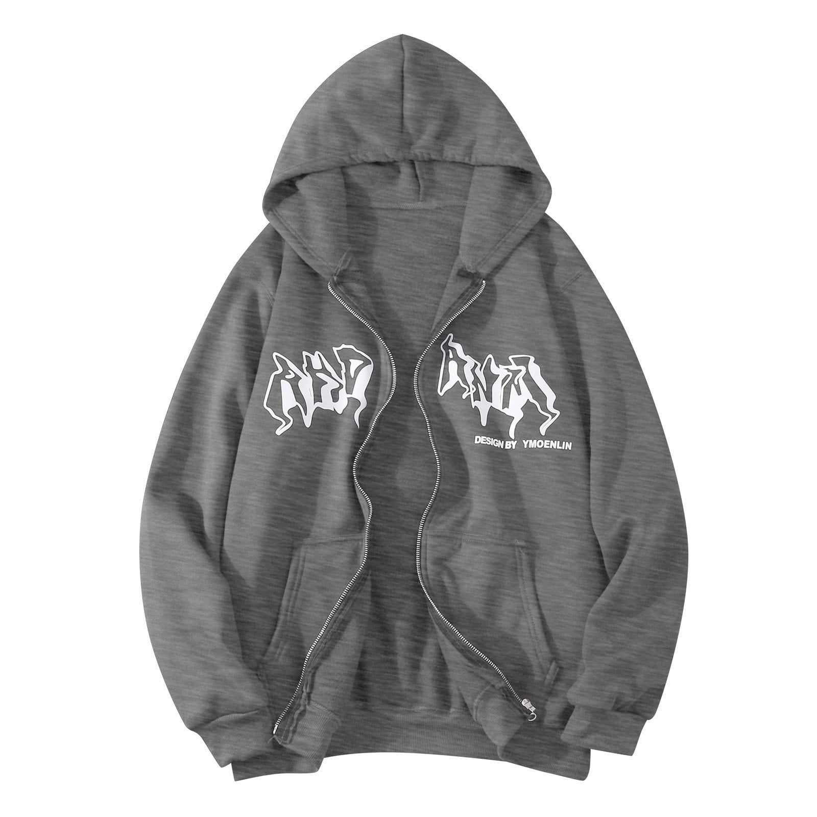 Zip Up Hoodies for Men Gothic Letter Graphic Sweatshirt Jackets Oversized Casual Hooded Sweatshirts with Pockets