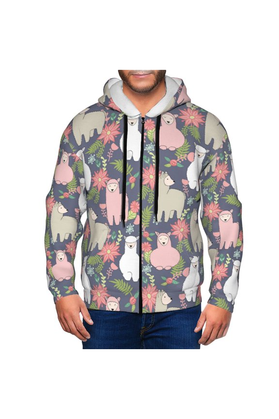 Zip Up Hoodies for Men - Llamas Long Sleeve Comfrt Men'S Fashion Hoodies & Sweatshirts, Jackets for Men Hoodies Pullover Clothing Clothes with Pouch