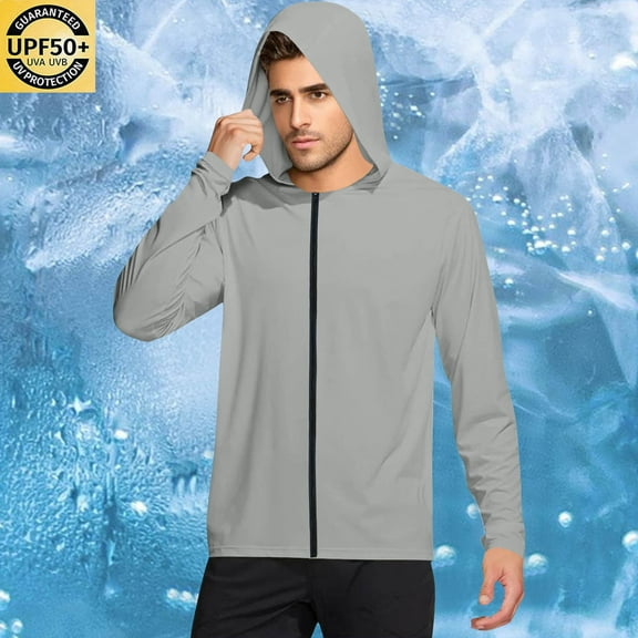 Zip-Up Hoodies for Men Long Sleeve Sun Protection UV Shirts Casual Lightweight Solid Color Breathable Slim-Fit Hiking Fishing T-Shirts