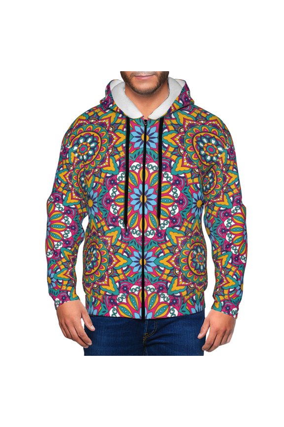 Zip Up Hoodies for Men - Mandala Long Sleeve Comfrt Men'S Fashion Hoodies & Sweatshirts, Jackets for Men Hoodies Pullover Clothing Clothes with Pouch