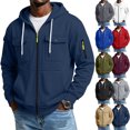 thumbnail image 1 of Zip Up Hoodies for Men,Multi Pocket Cargo Hoodie,Long Sleeve Solid Color Sweatshirt for Office Smart Casual, 1 of 6