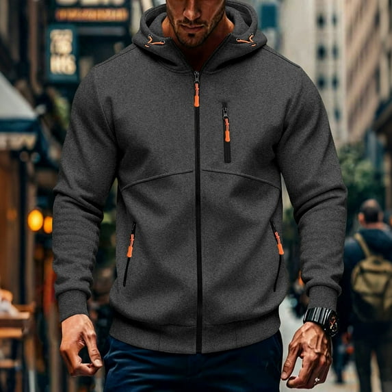 Zip Up Hoodies for Men with Zipper Pockets Fleece Lined Sweatshirts Mens Casual Solid Color Long Sleeve Thermal Warm Athletic Workout Jackets & Coats