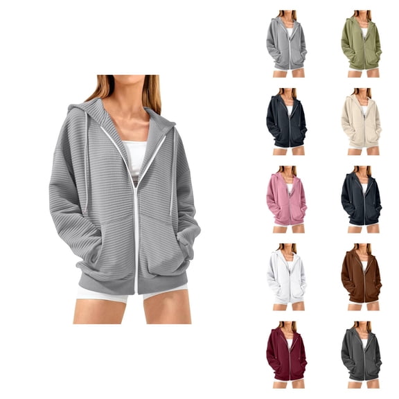 Zip Up Hoodies for Women 2025 Fall Winter Long Sleeve Plain Basic Hooded Sweatshirt with Pockets Jacket Coat