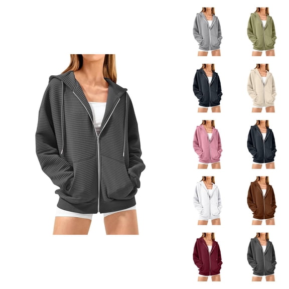 Zip Up Hoodies for Women 2025 Fall Winter Long Sleeve Plain Basic Hooded Sweatshirt with Pockets Jacket Coat