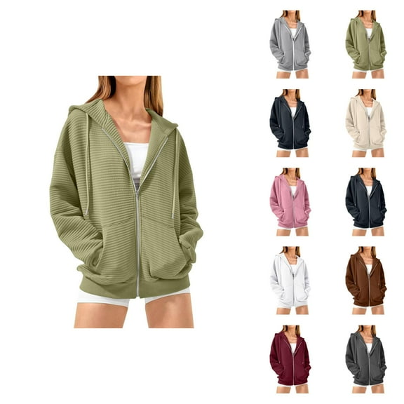 Zip Up Hoodies for Women 2025 Fall Winter Long Sleeve Plain Basic Hooded Sweatshirt with Pockets Jacket Coat