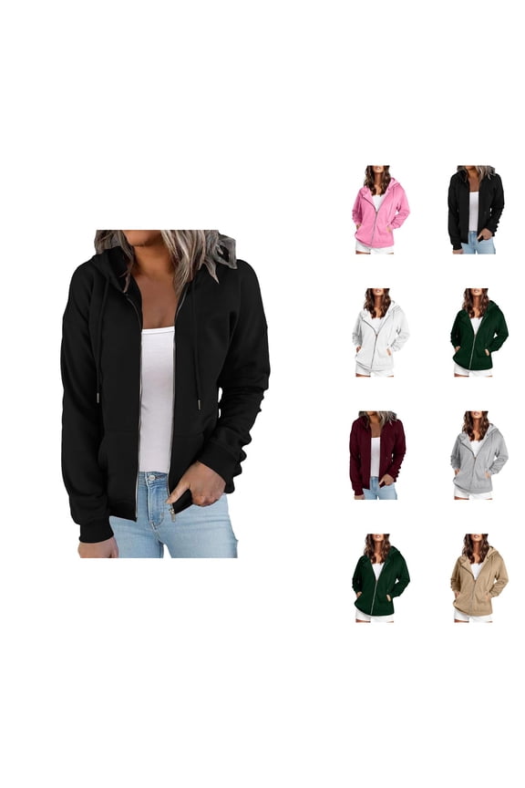Zip Up Hoodies for Women 2025 Long Sleeve Drawstring Essentials Hoodie with Pockets Hooded Sweatshirt Women Jacket