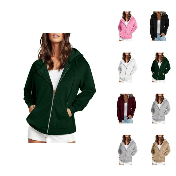 Zip Up Hoodies for Women 2025 Long Sleeve Drawstring Essentials Hoodie with Pockets Hooded Sweatshirt Women Jacket