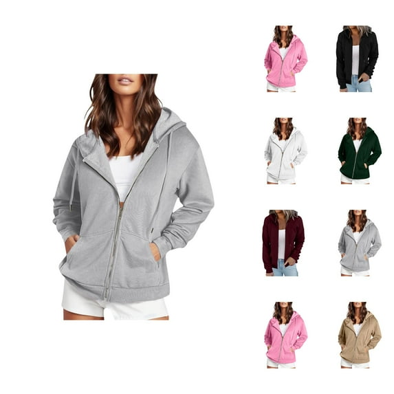 Zip Up Hoodies for Women 2025 Long Sleeve Drawstring Essentials Hoodie with Pockets Hooded Sweatshirt Women Jacket