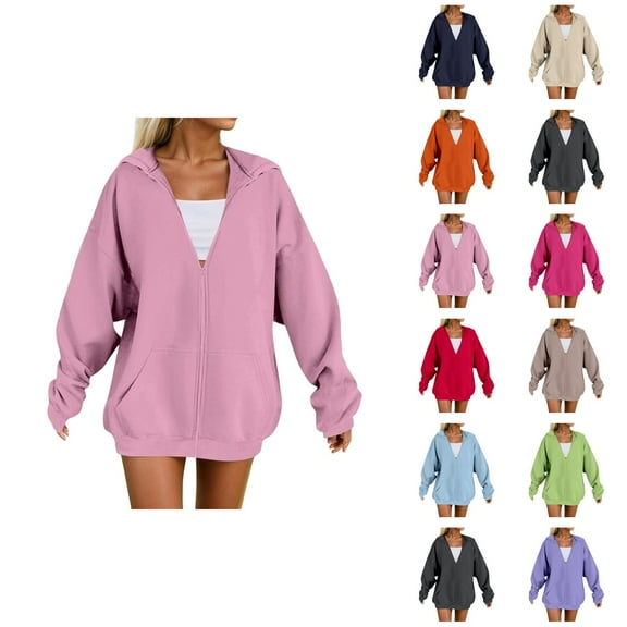 Zip Up Hoodies for Women 2025 Long Sleeve Full Zipper Zip Up Hoodie with Pockets Hooded Sweatshirt Women Jacket